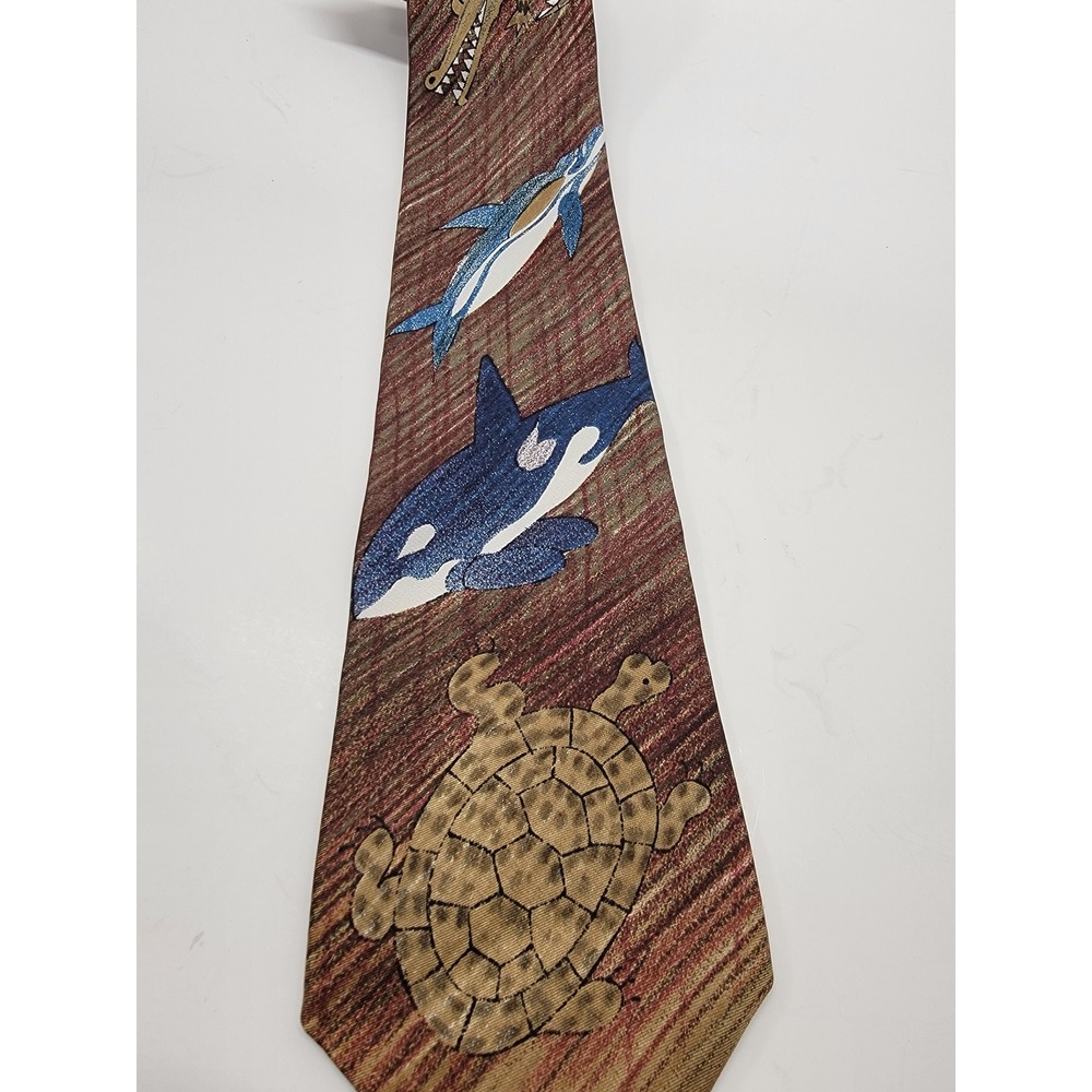 World Wildlife Fund Silk Necktie Orca Dolphin Turtle Ocean Animals